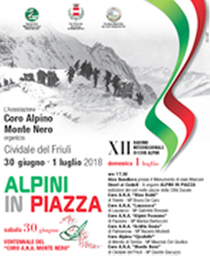 Alpini in Piazza sabato 30 giugno e domenica 1 luglio 2018