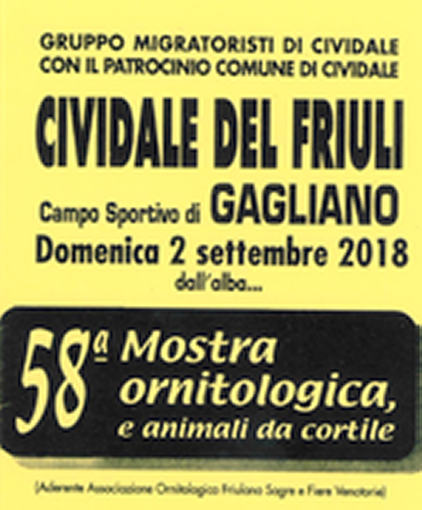 Domenica 2 settembre 2018 a Gagliano:58^ Mostra ornitologica e animali da cortile