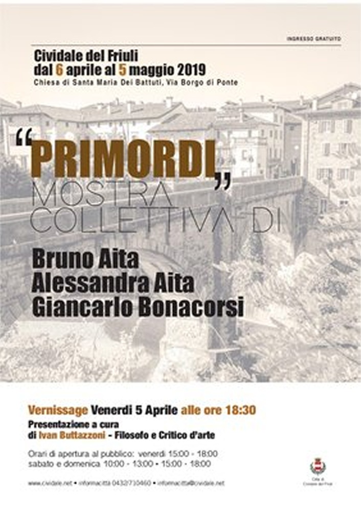 Primordi Mostra collettiva di Bruno Aita, Alessandra Aita, Giancarlo Bonacorsi